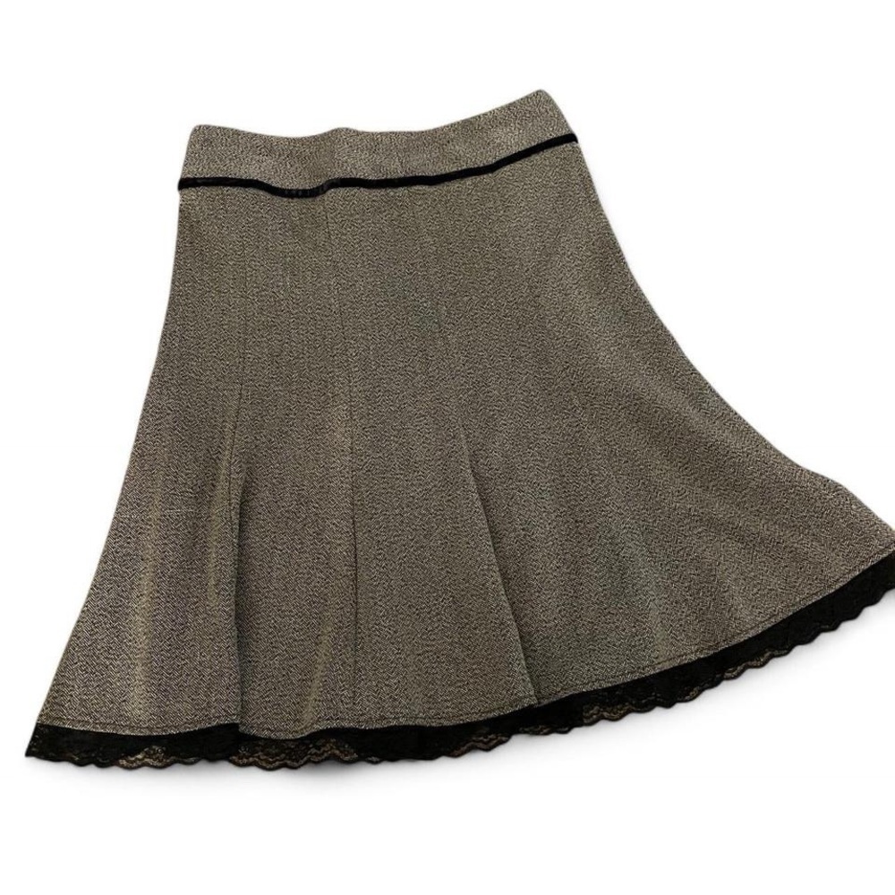 Tracy Evans Black and Gray Pleated A-Line Midi Skirt